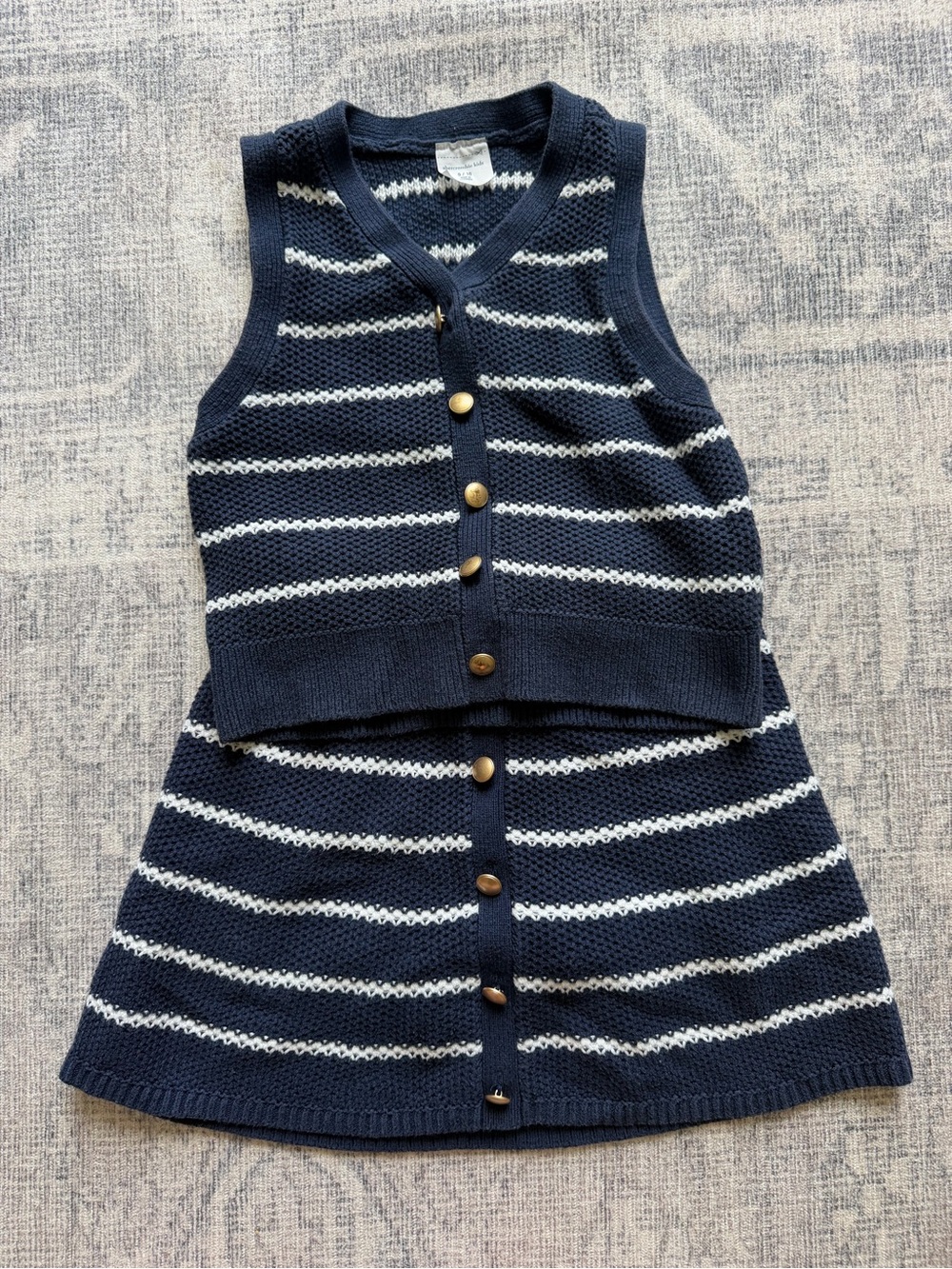 abercrombie kids Navy and White Striped Knit Vest & Skirt Set